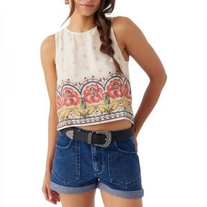 NWT O'Neill Tessa Boho Floral Tie Back Sleeveless Crop Top